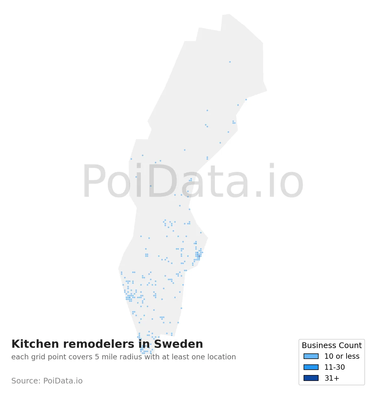 Kitchen remodeler density map for Sweden