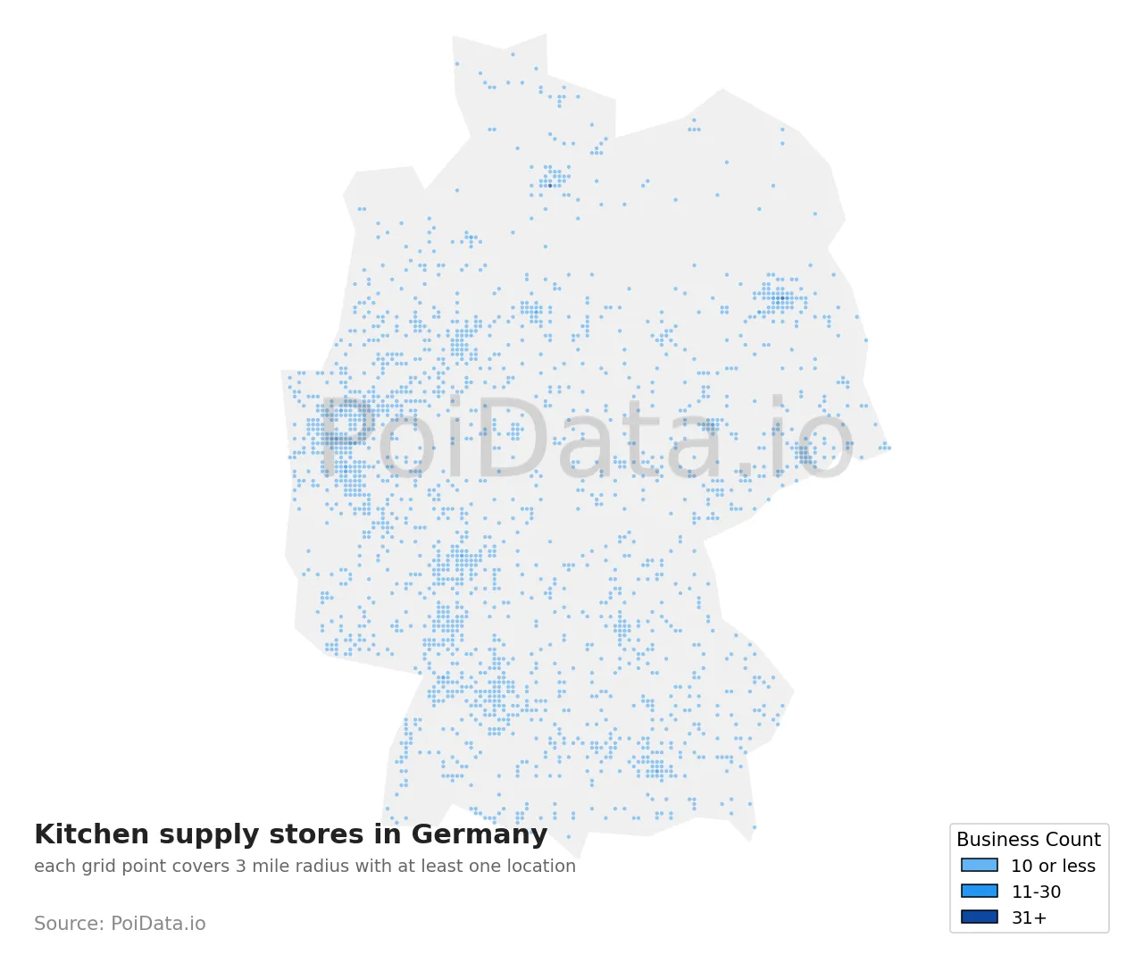 Kitchen supply store density map for Germany