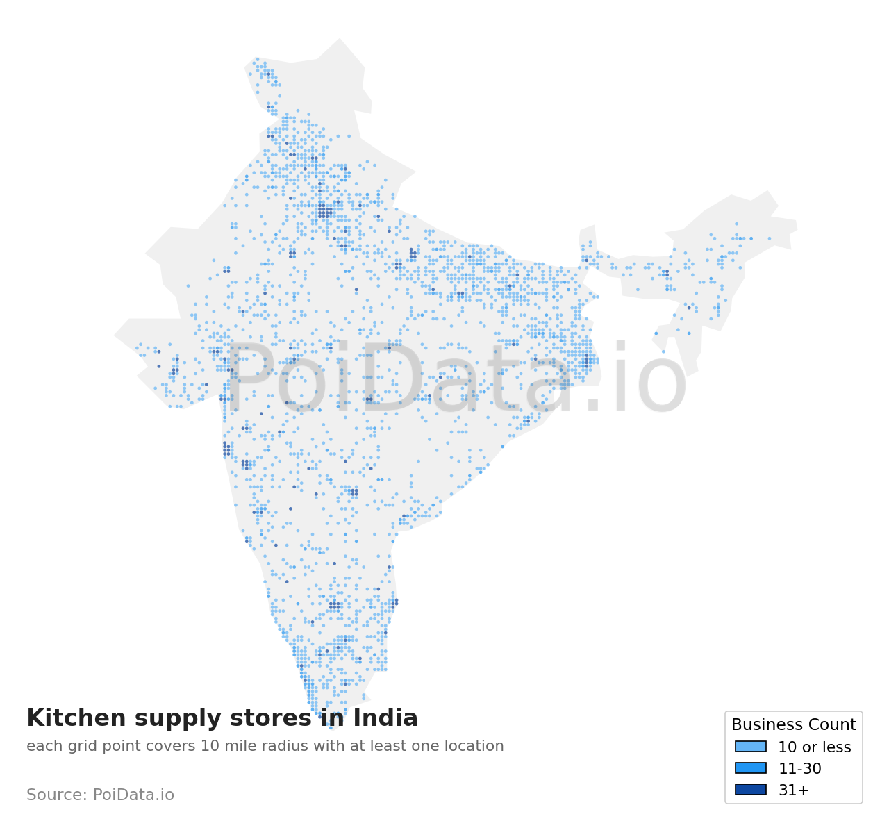 Kitchen supply store density map for India