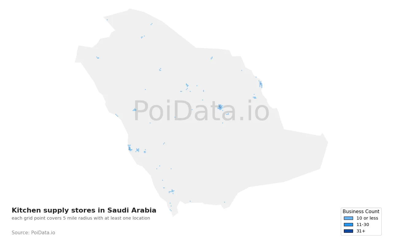 Kitchen supply store density map for Saudi Arabia