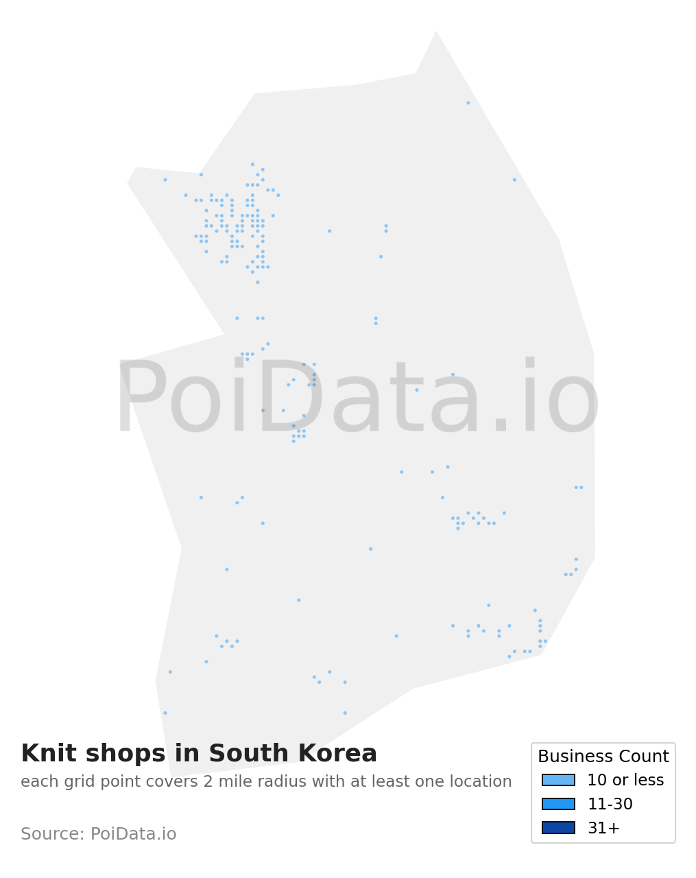 Knit shop density map for South Korea