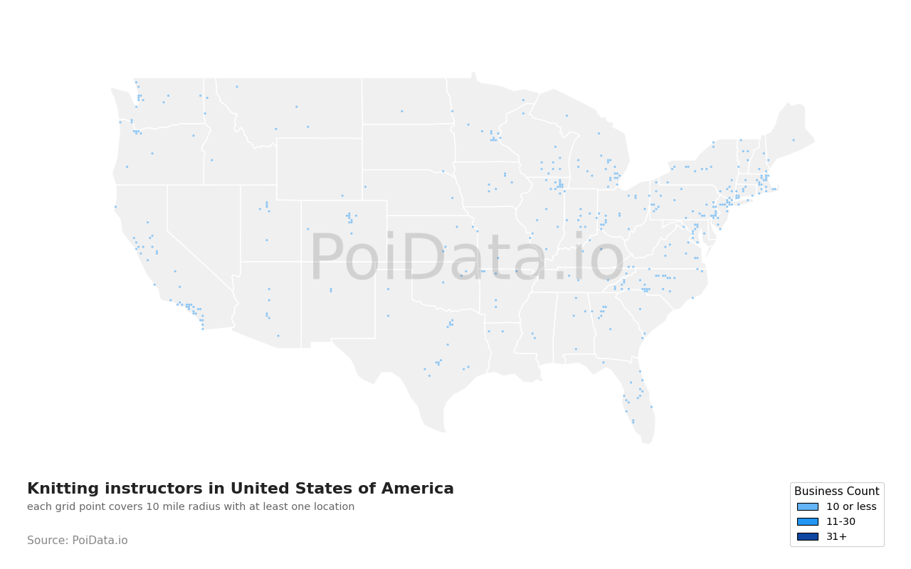 Knitting instructor density map for United States
