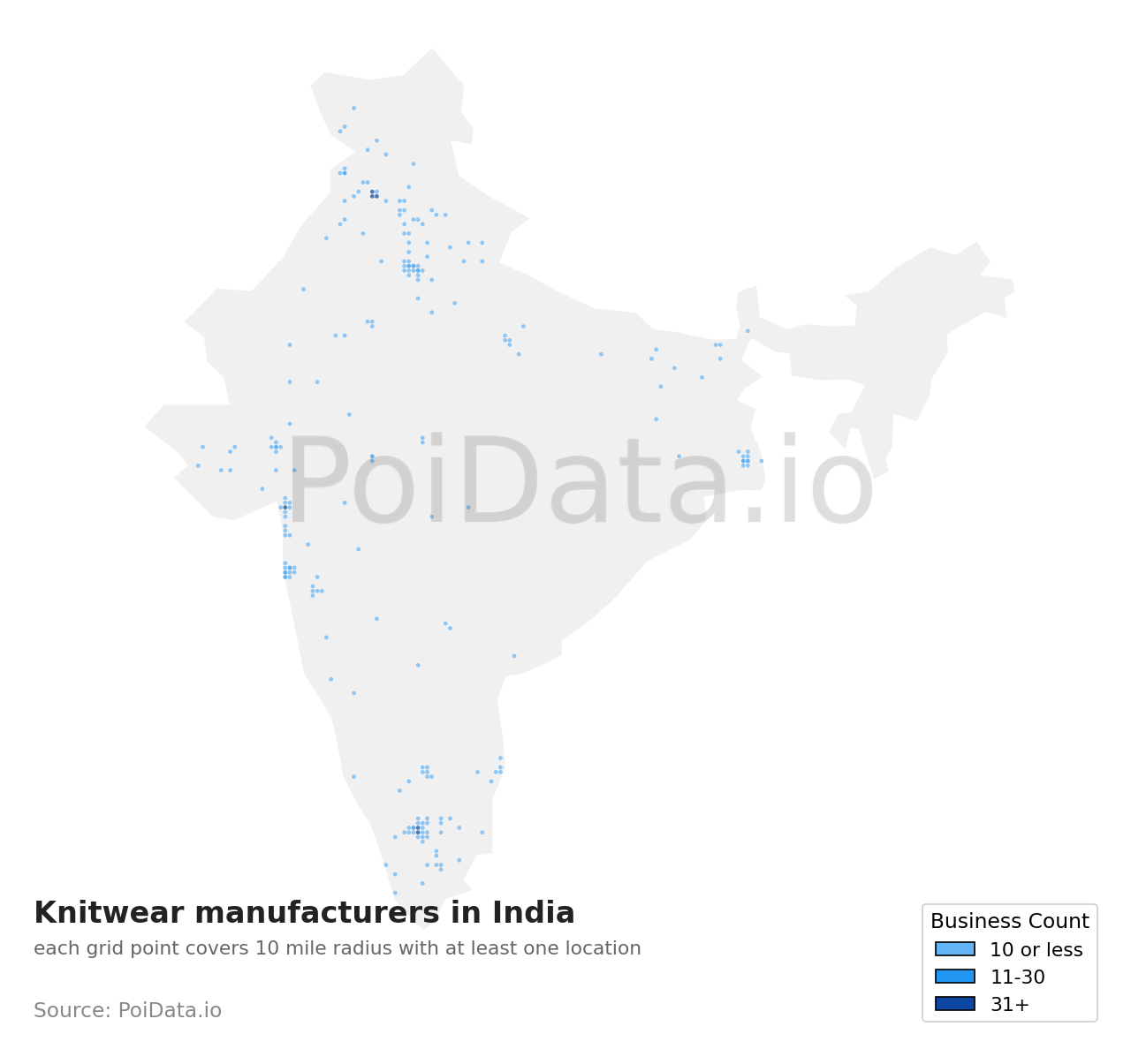 Knitwear manufacturer density map for India