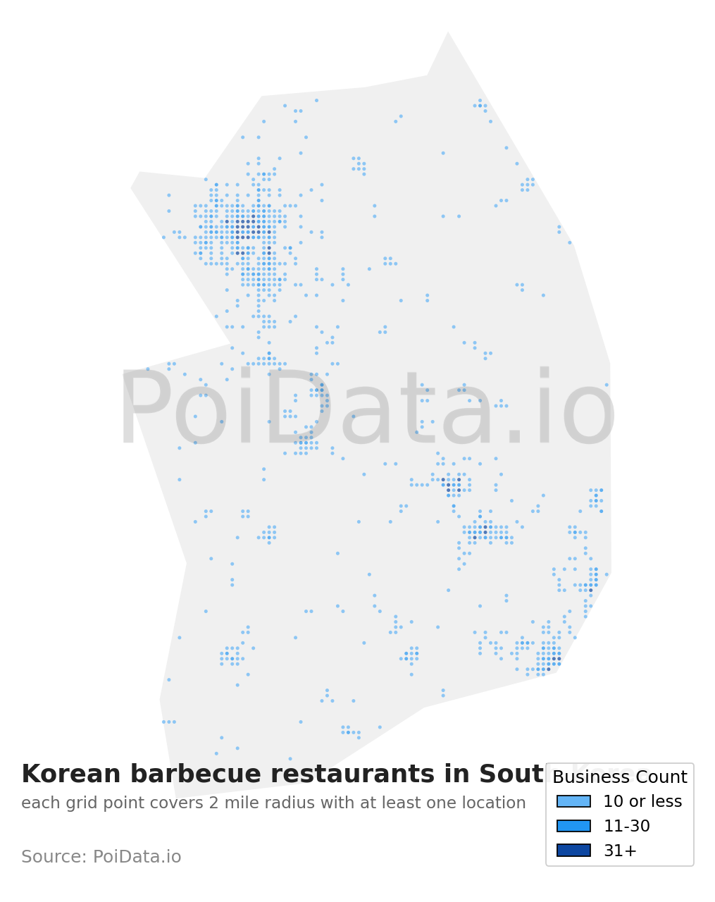 Korean barbecue restaurant density map for South Korea