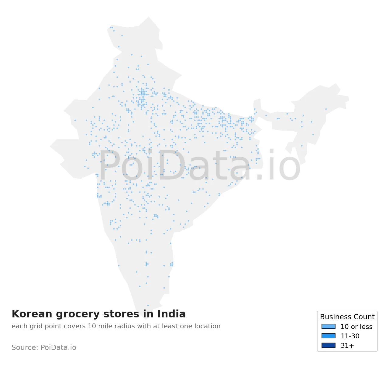 Korean grocery store density map for India