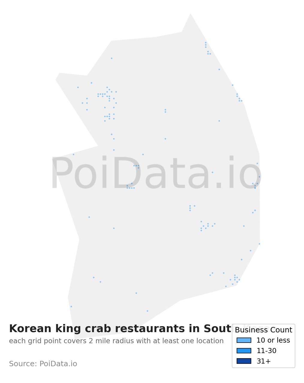 Korean king crab restaurant density map for South Korea