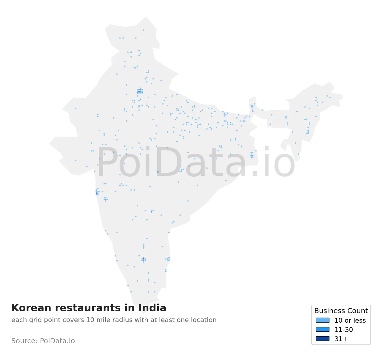 Korean restaurant density map for India
