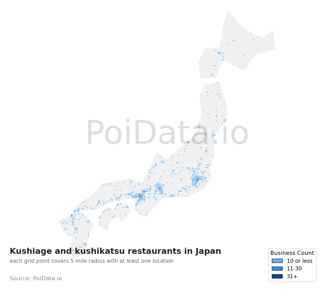Kushiage and kushikatsu restaurant density map for Aichi, Japan