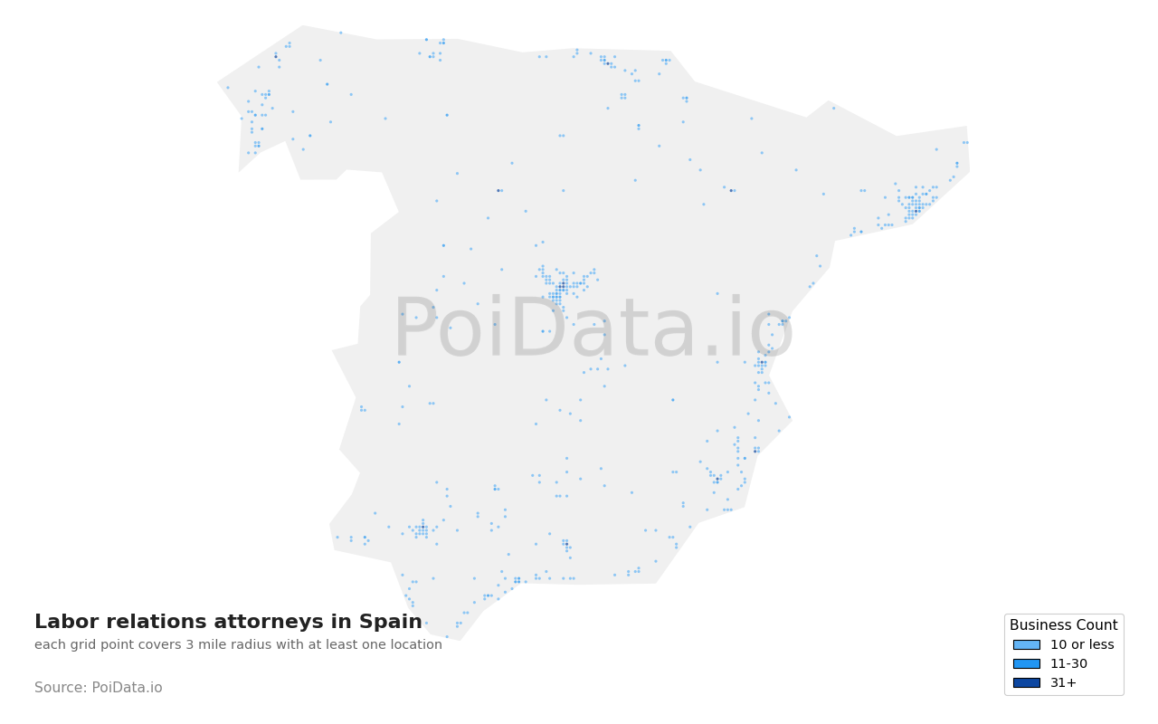 Labor relations attorney density map for Spain