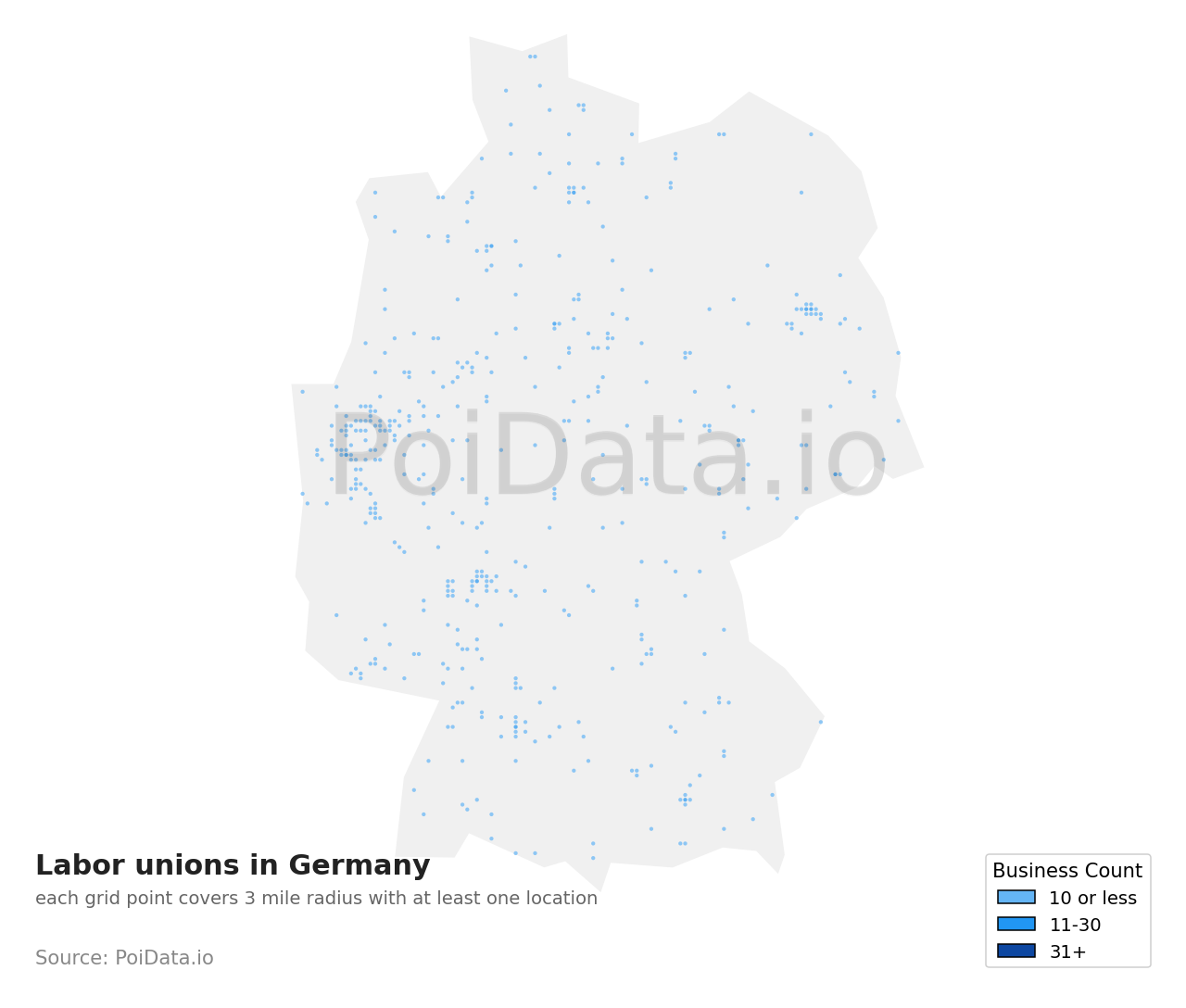 Labor union density map for Germany