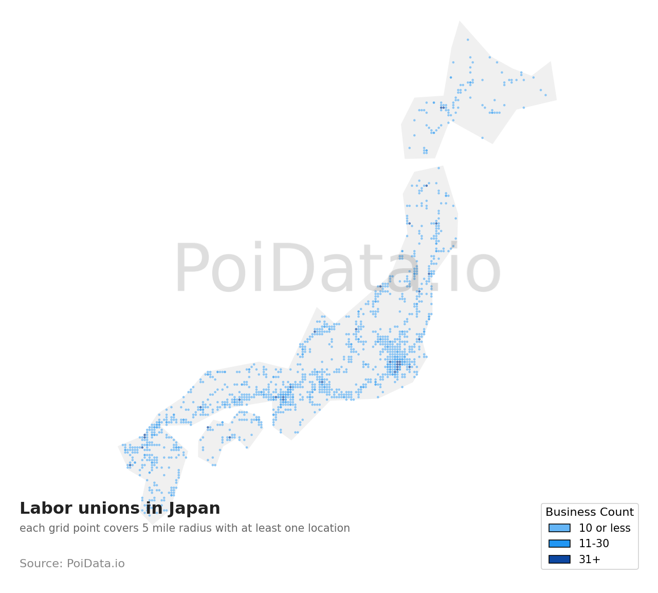 Labor union density map for Japan