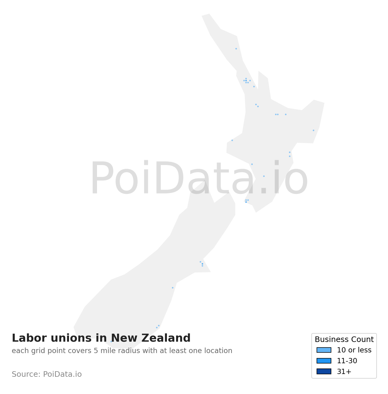 Labor union density map for New Zealand
