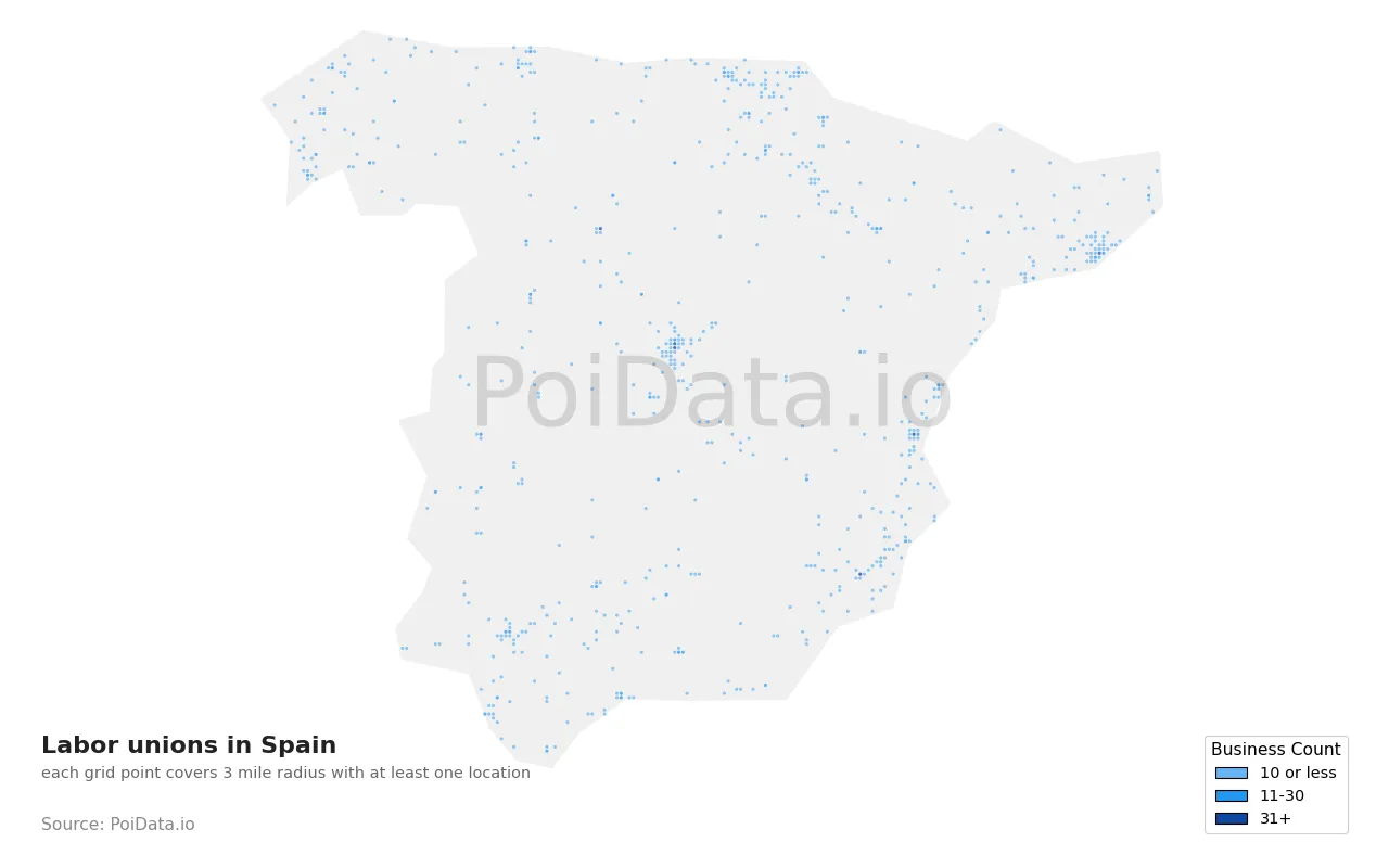 Labor union density map for Spain