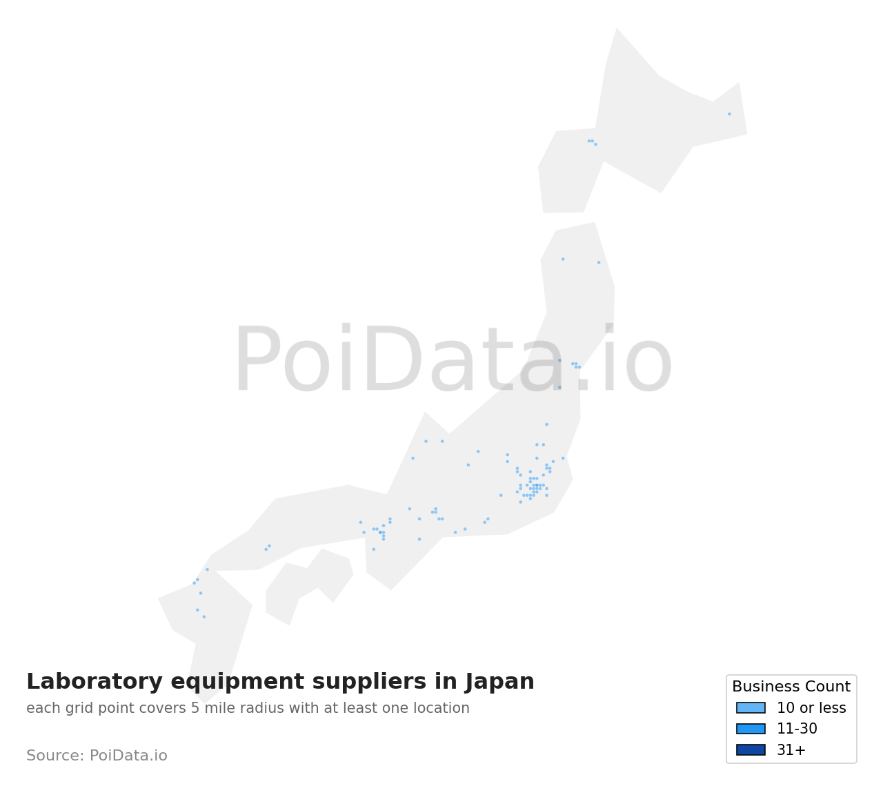 Laboratory equipment supplier density map for Japan