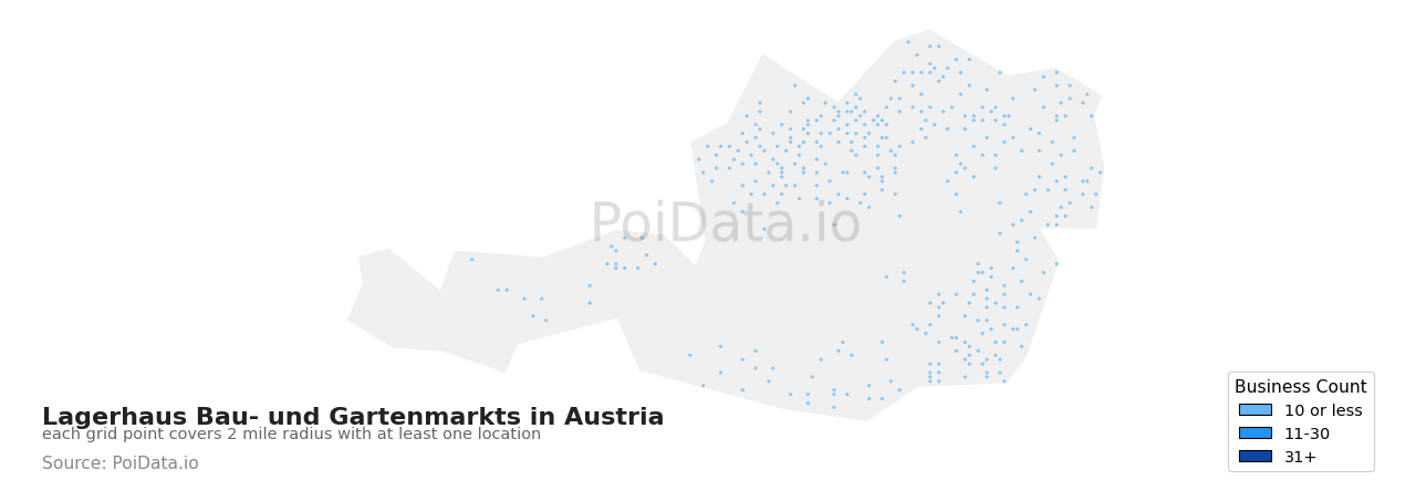Lagerhaus Bau- und Gartenmarkt density map for Austria