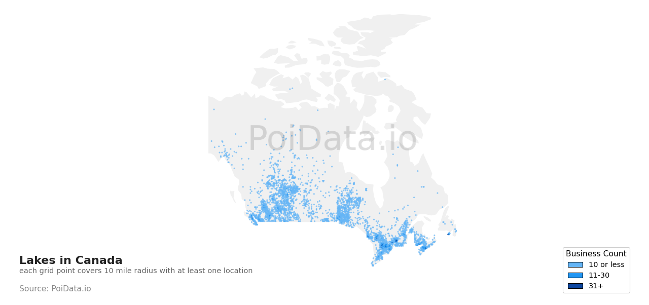 Lake density map for Canada