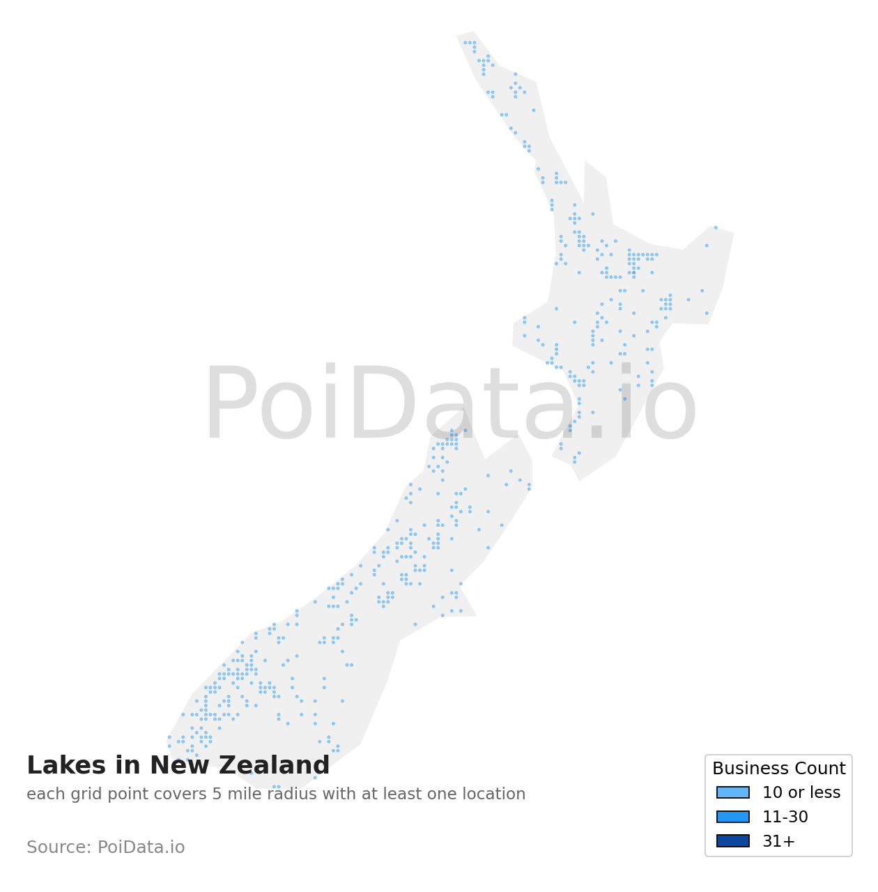 Lake density map for New Zealand