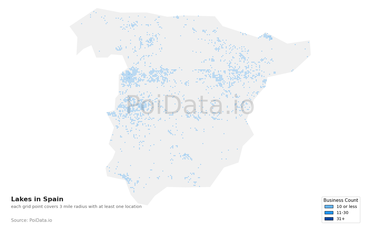 Lake density map for Spain