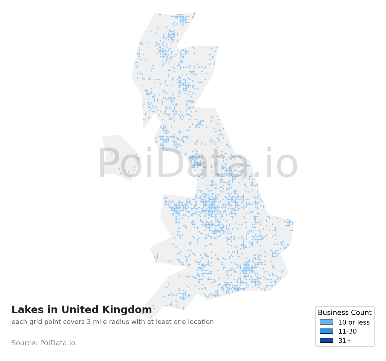 Lake density map for United Kingdom