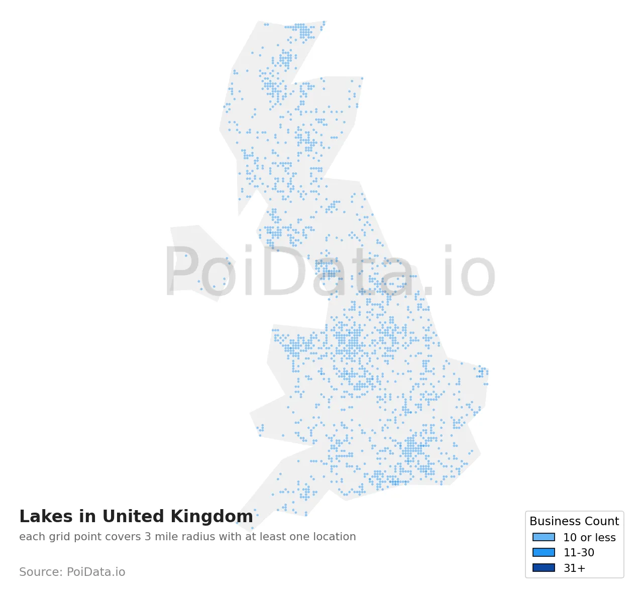 Lake density map for United Kingdom