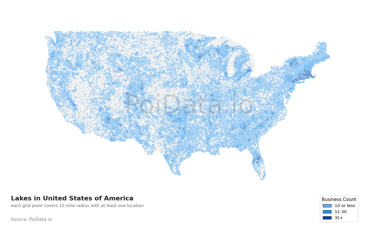 Lake density map for United States