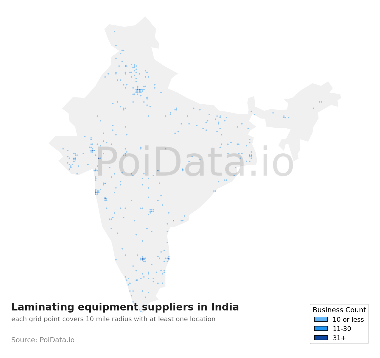 Laminating equipment supplier density map for India