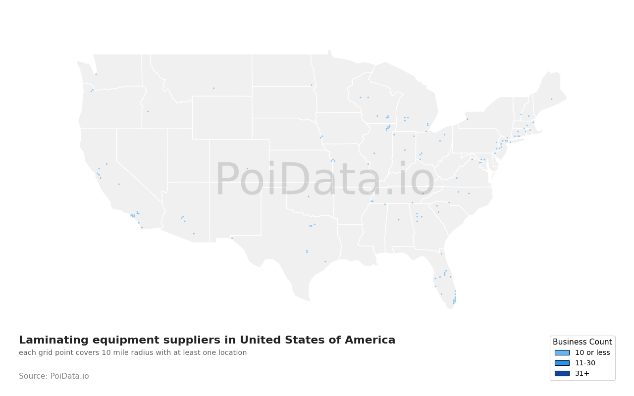 Laminating equipment supplier density map for Ohio, United States
