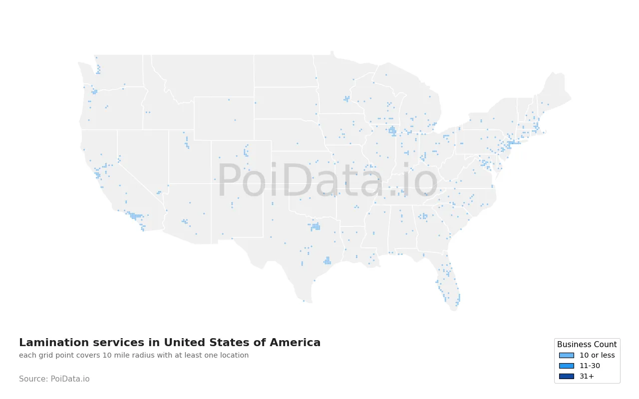 Lamination service density map for United States