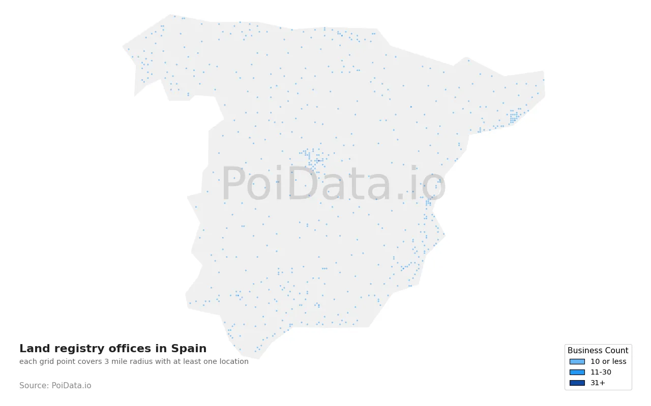 Land registry office density map for Spain