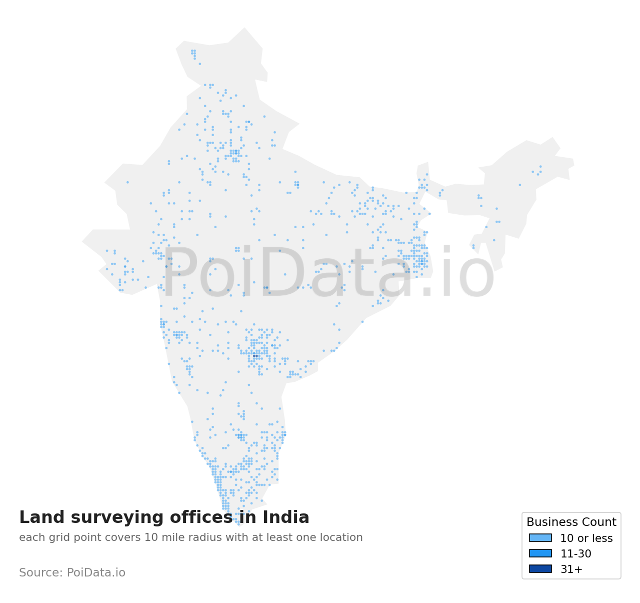 Land surveying office density map for India