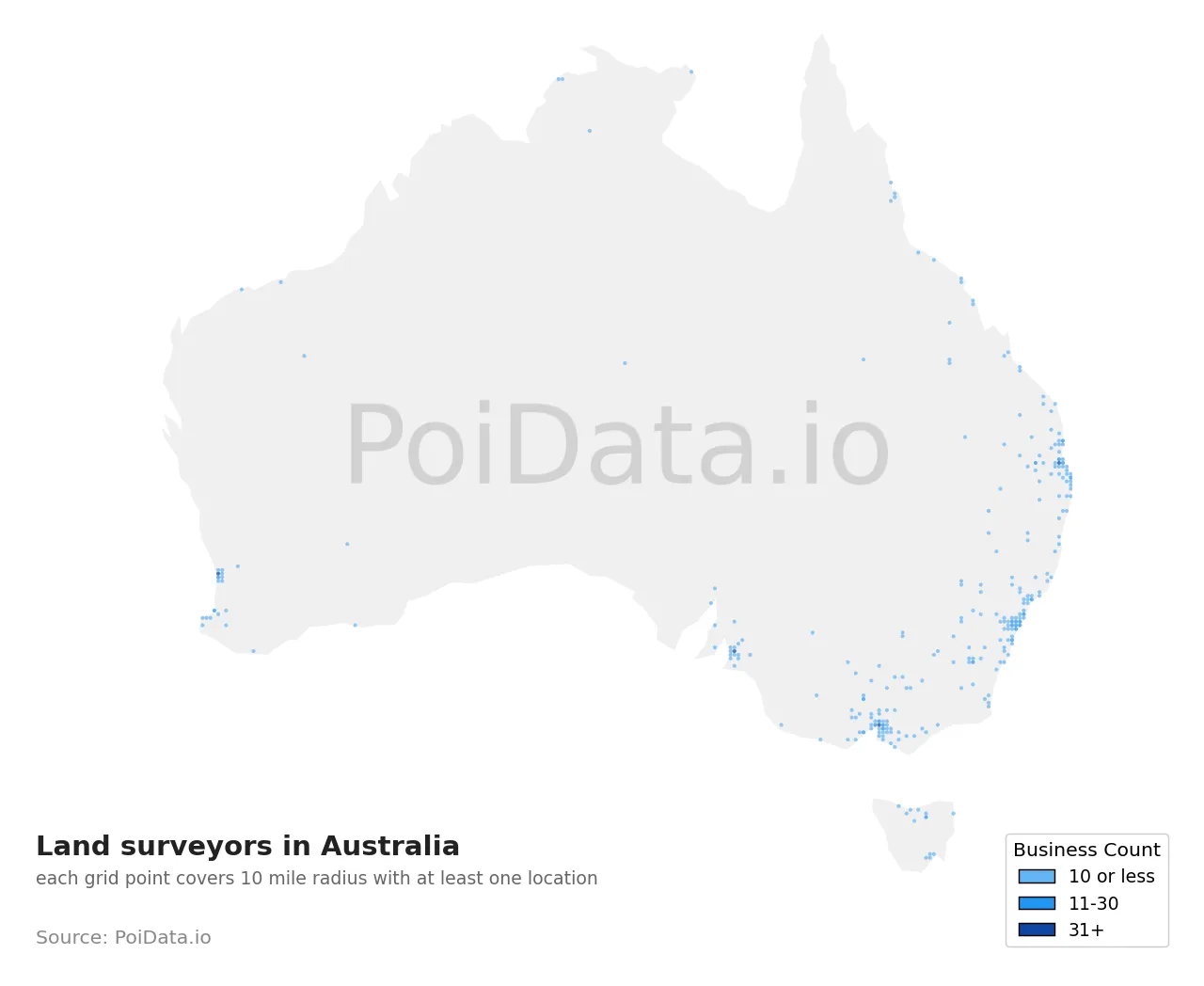 Land surveyor density map for Australia
