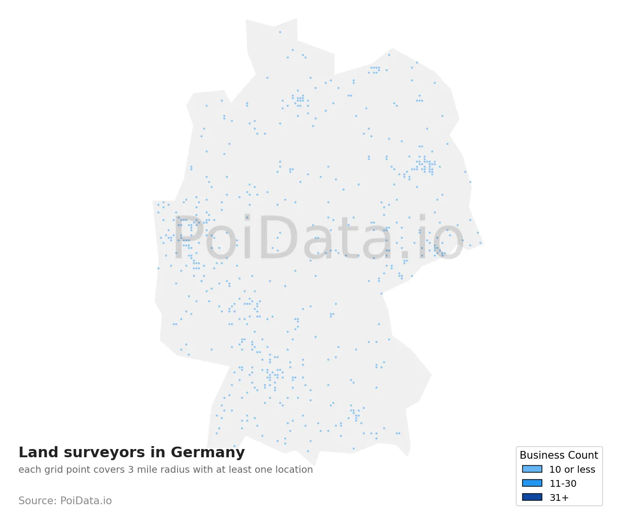 Land surveyor density map for Germany