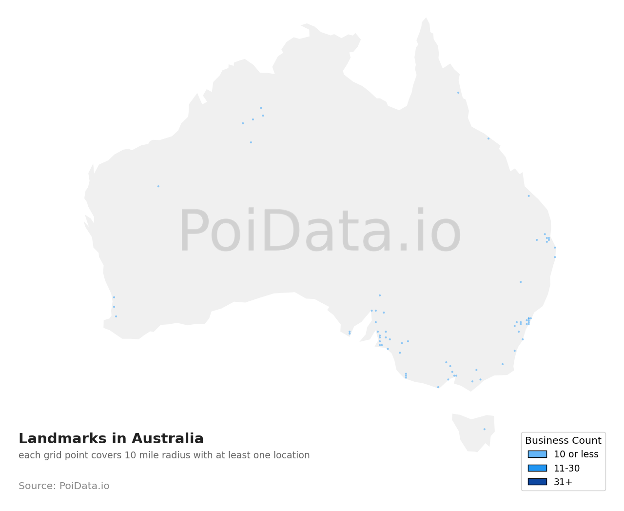 Landmark density map for Western Australia, Australia