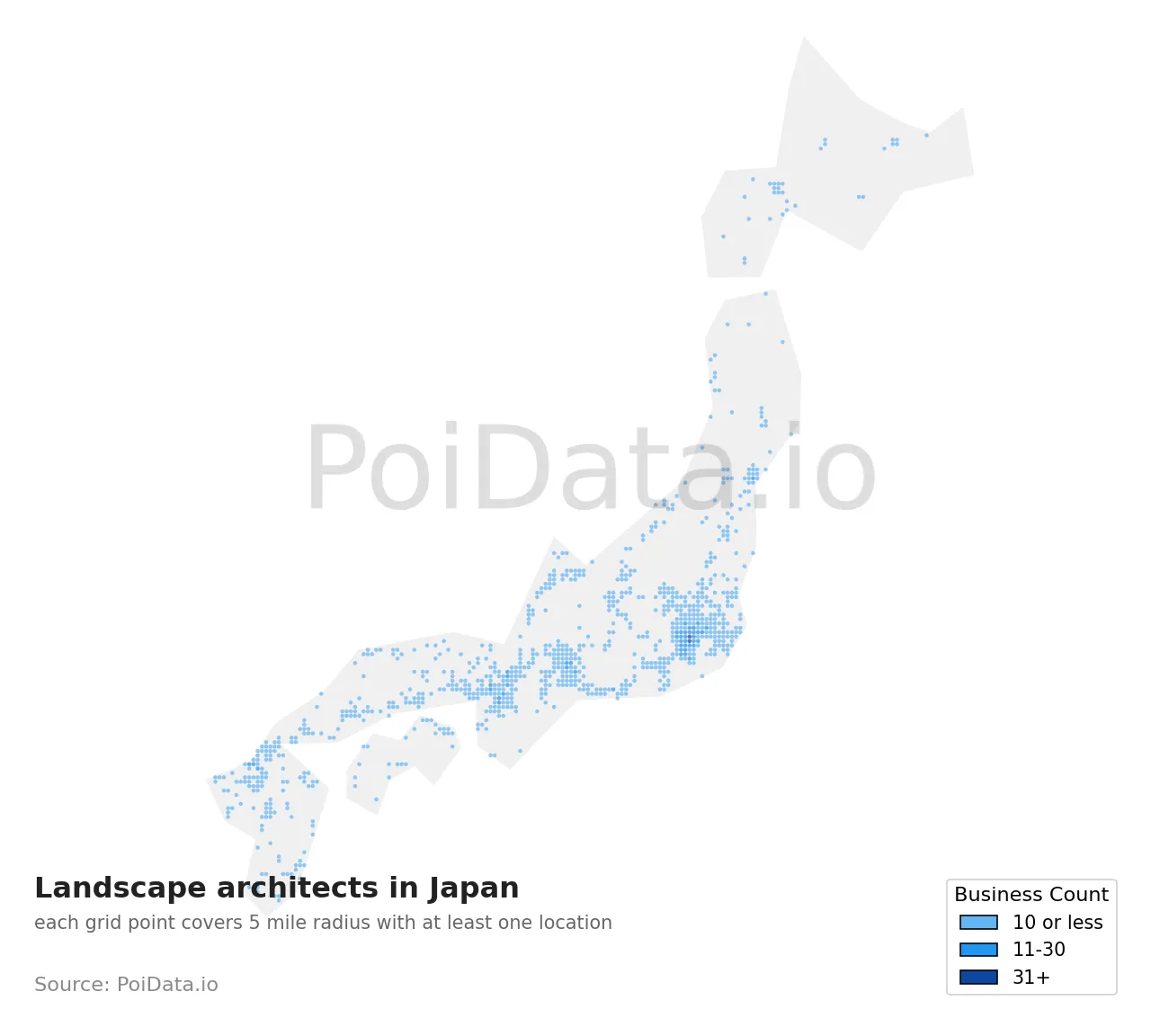 Landscape architect density map for Japan