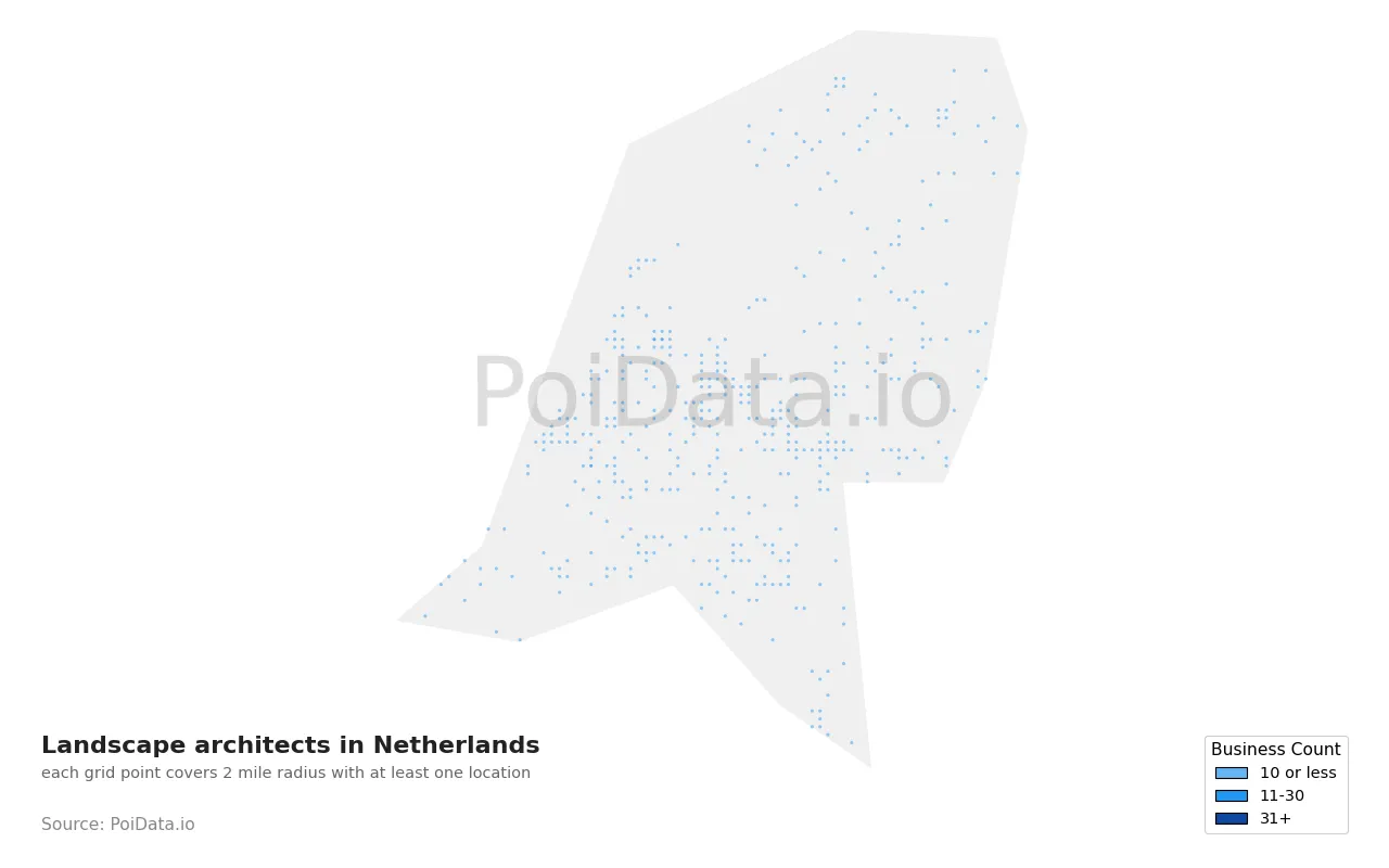 Landscape architect density map for Netherlands