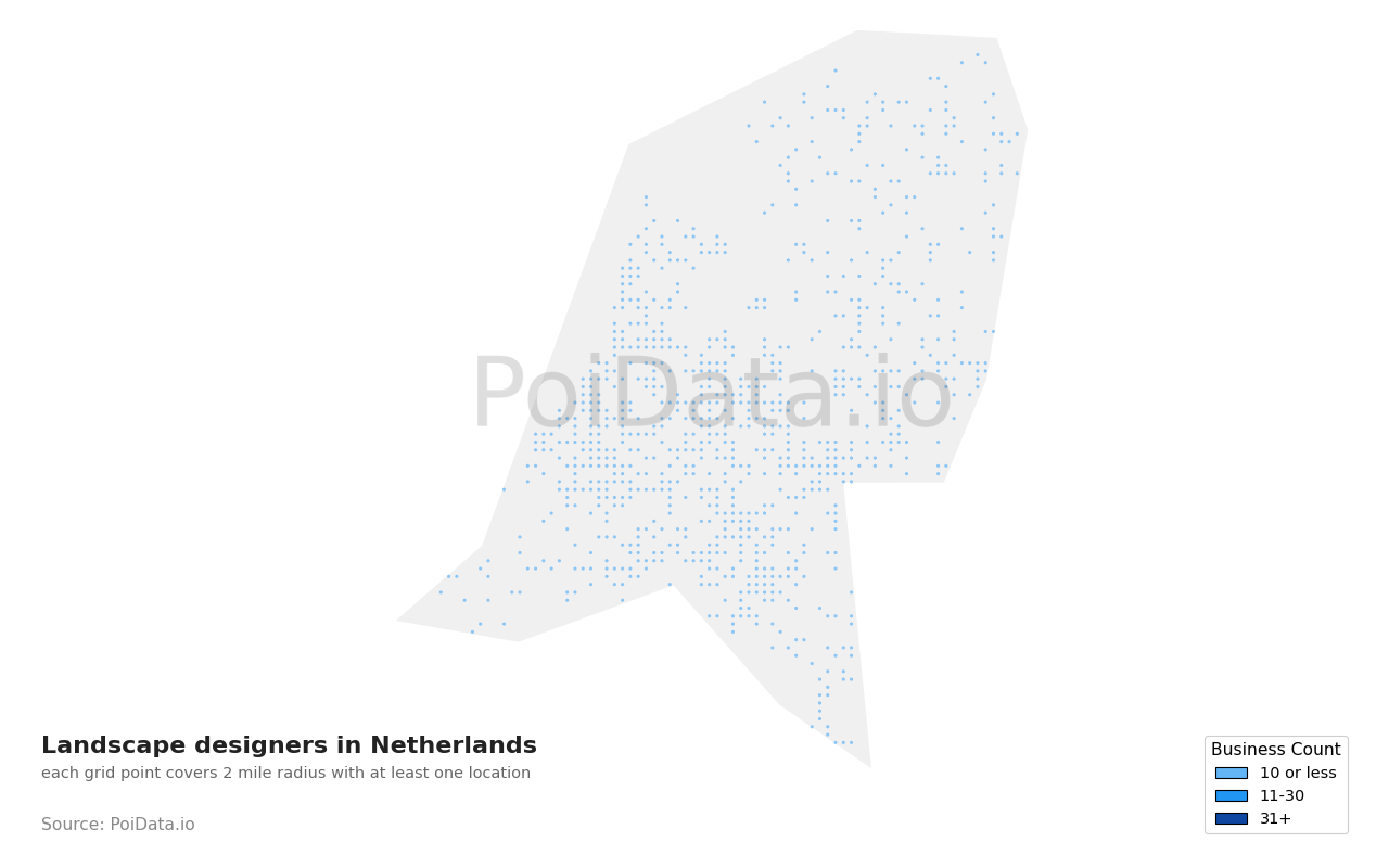 Landscape designer density map for Netherlands