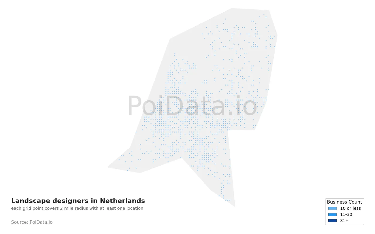 Landscape designer density map for Netherlands