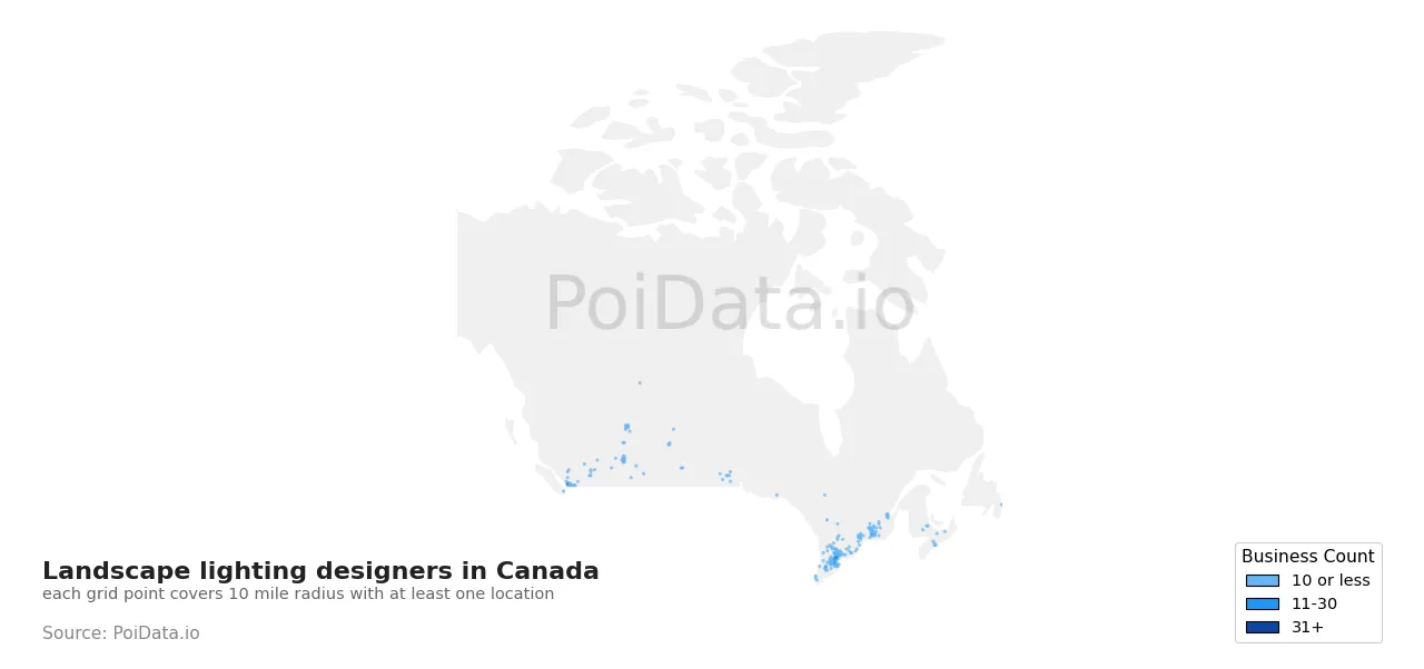 Landscape lighting designer density map for Canada