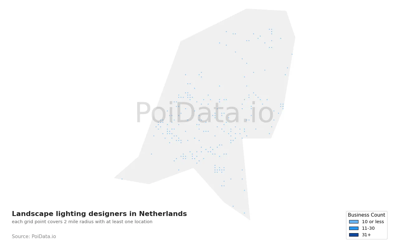 Landscape lighting designer density map for Netherlands