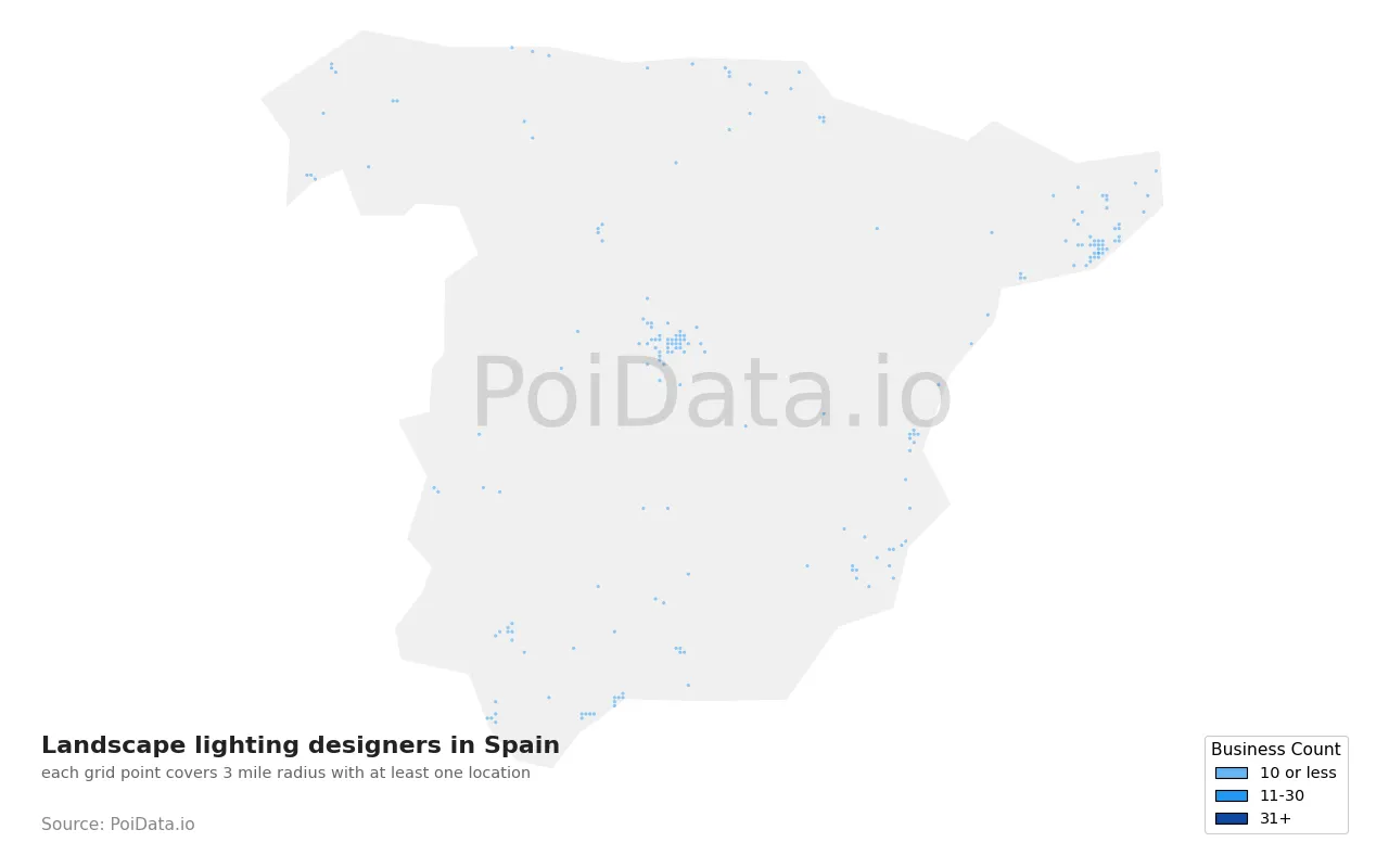 Landscape lighting designer density map for Spain