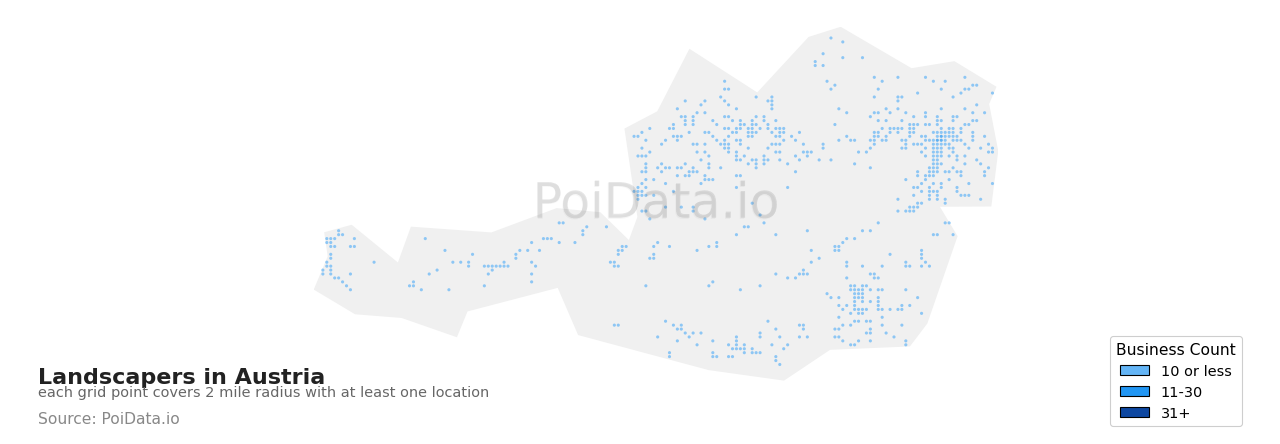 Landscaper density map for Austria