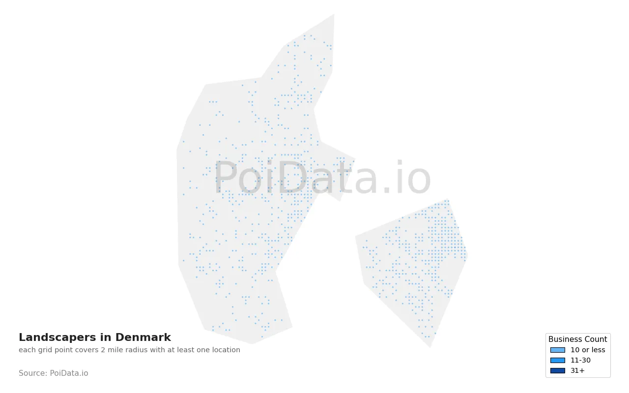 Landscaper density map for Denmark