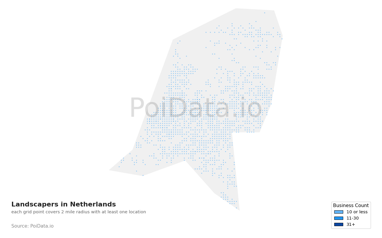 Landscaper density map for Netherlands