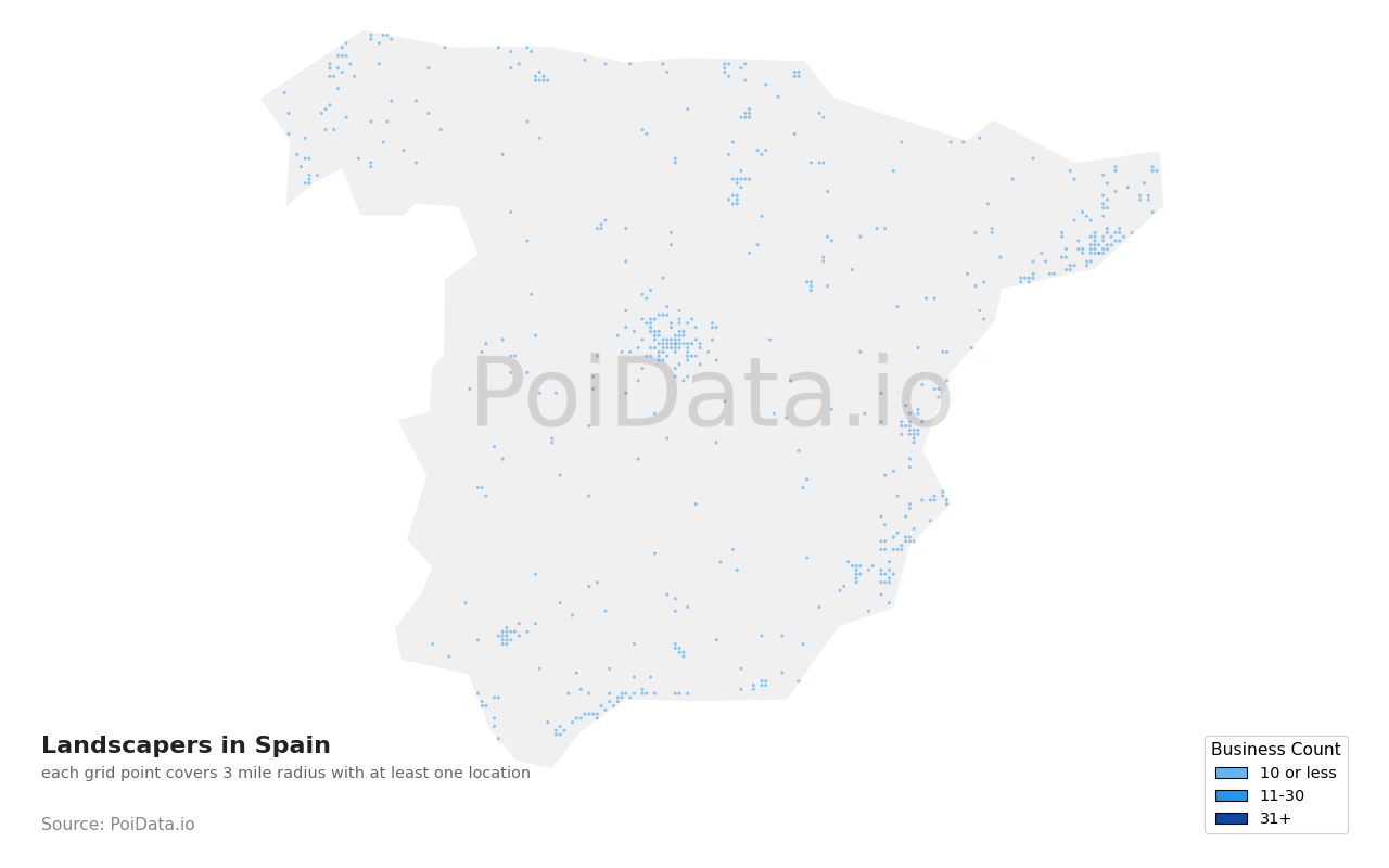Landscaper density map for Spain