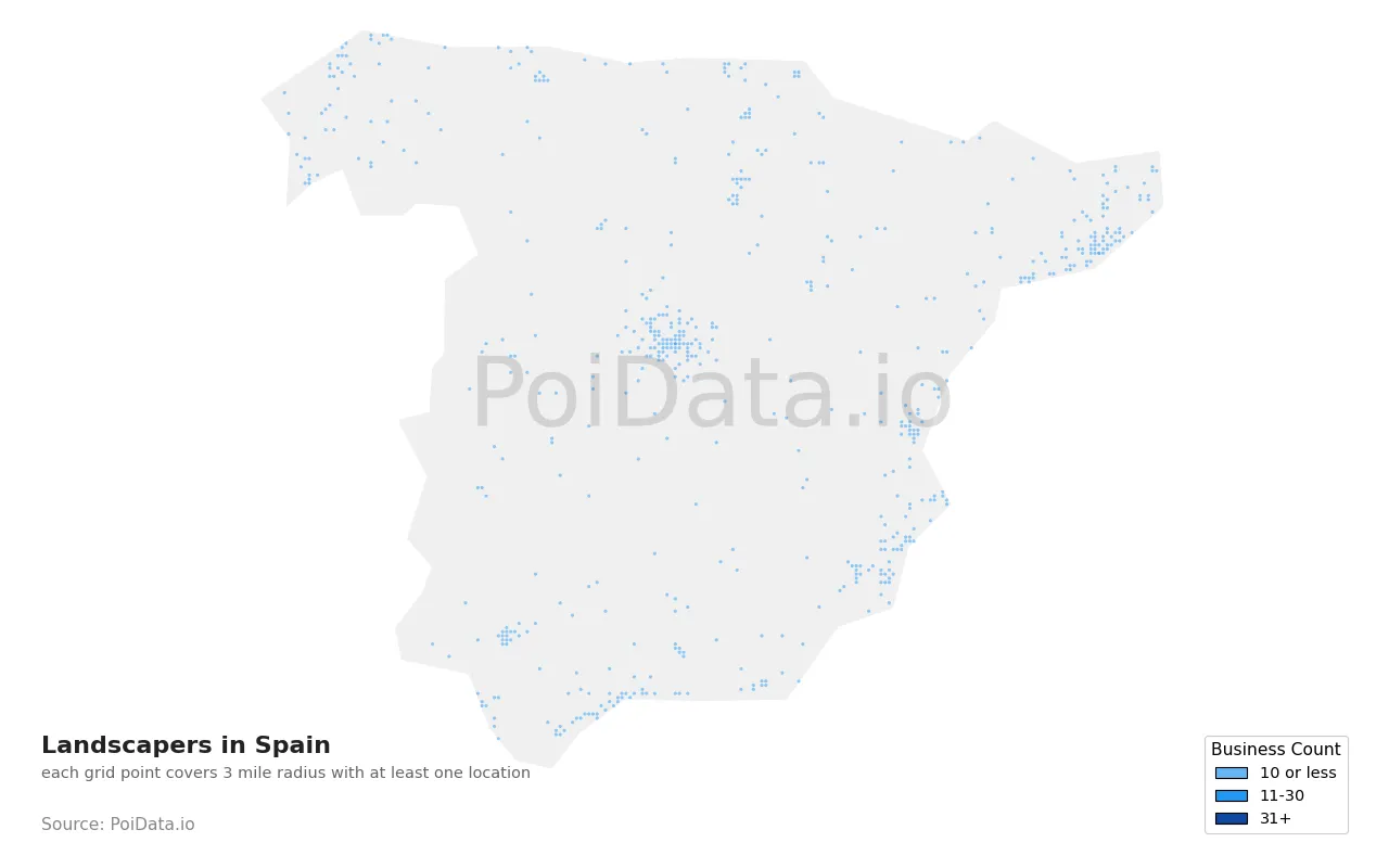 Landscaper density map for Spain