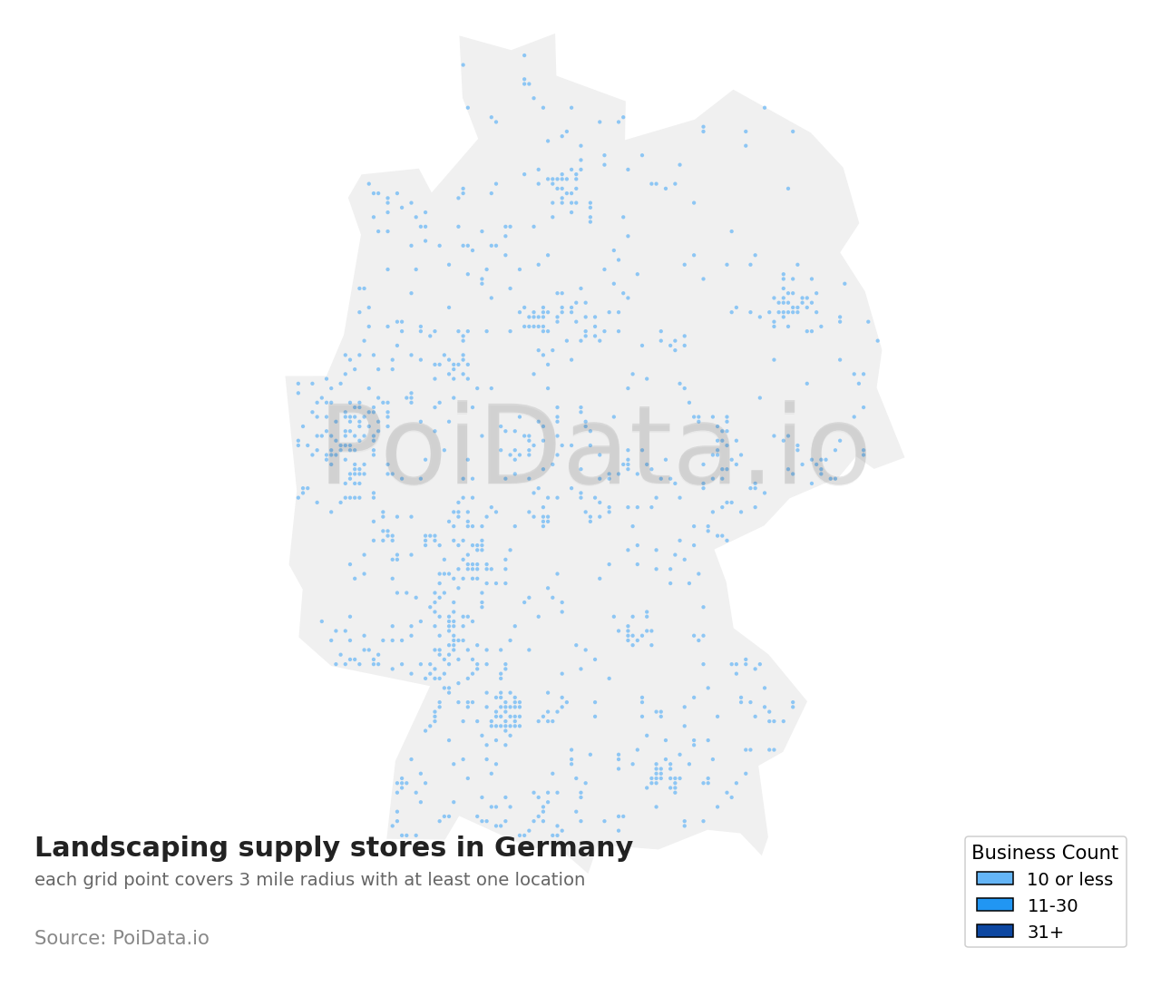 Landscaping supply store density map for Germany