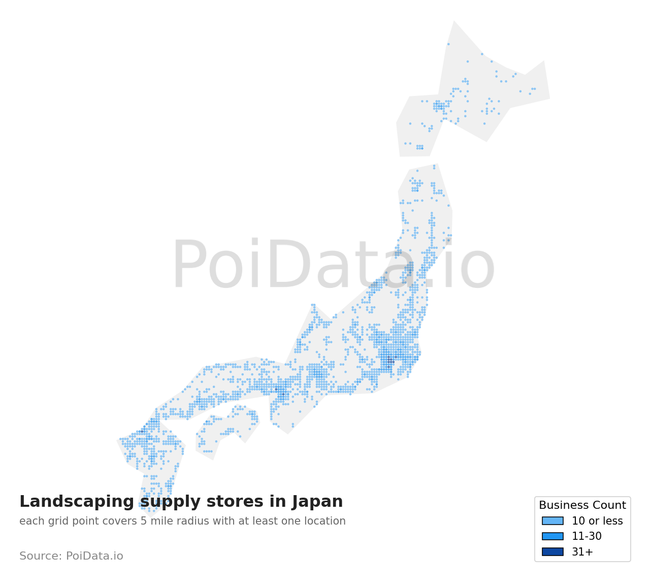 Landscaping supply store density map for Aichi, Japan