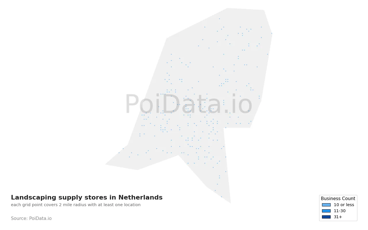 Landscaping supply store density map for Netherlands