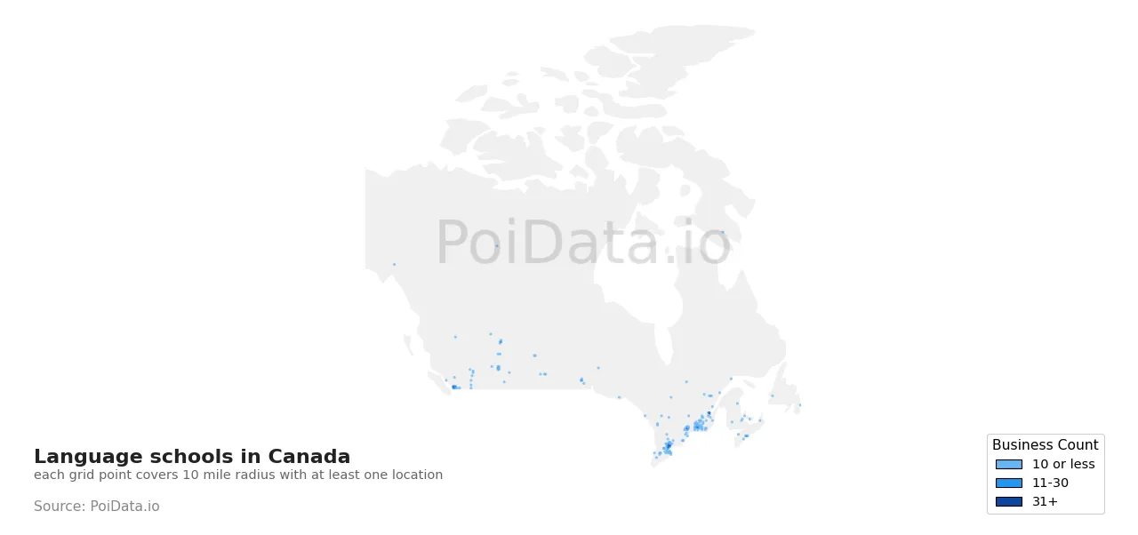 Language school density map for Canada