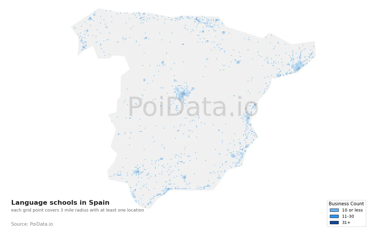 Language school density map for Spain